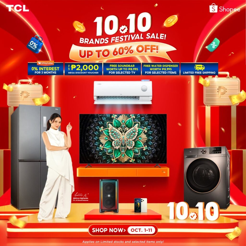 TCL Shopee 10.10 sale banner advertising up to 60% off selected televisions and appliances, October 1–11.